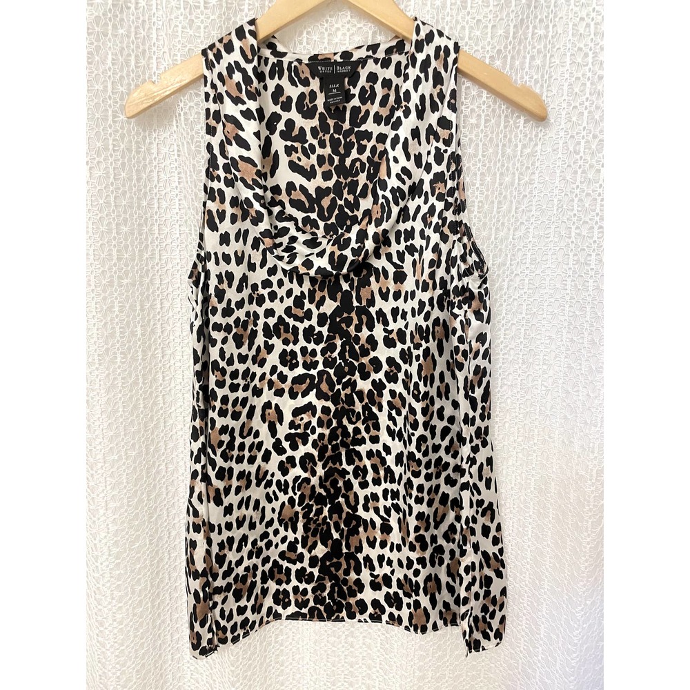 White House Black Market - Women's 100% Silk Animal Print Sleeveless Blouse - M